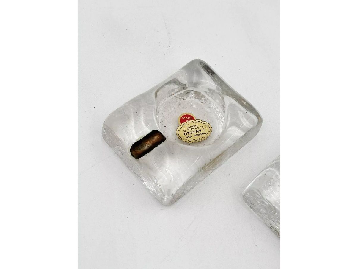 Coppia di posaceneri in vetro di Murano e argento (anni '70), Defects