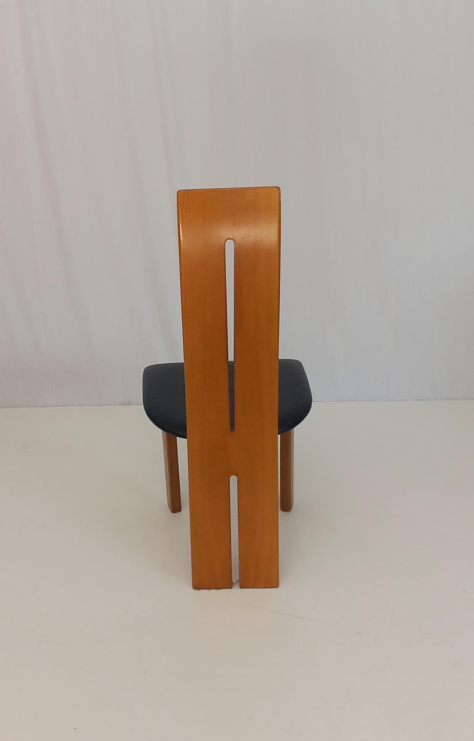 6er Set Esszimmerstühle aus Kirschholz und Leder von Mario Marenco (70er Jahre) Side