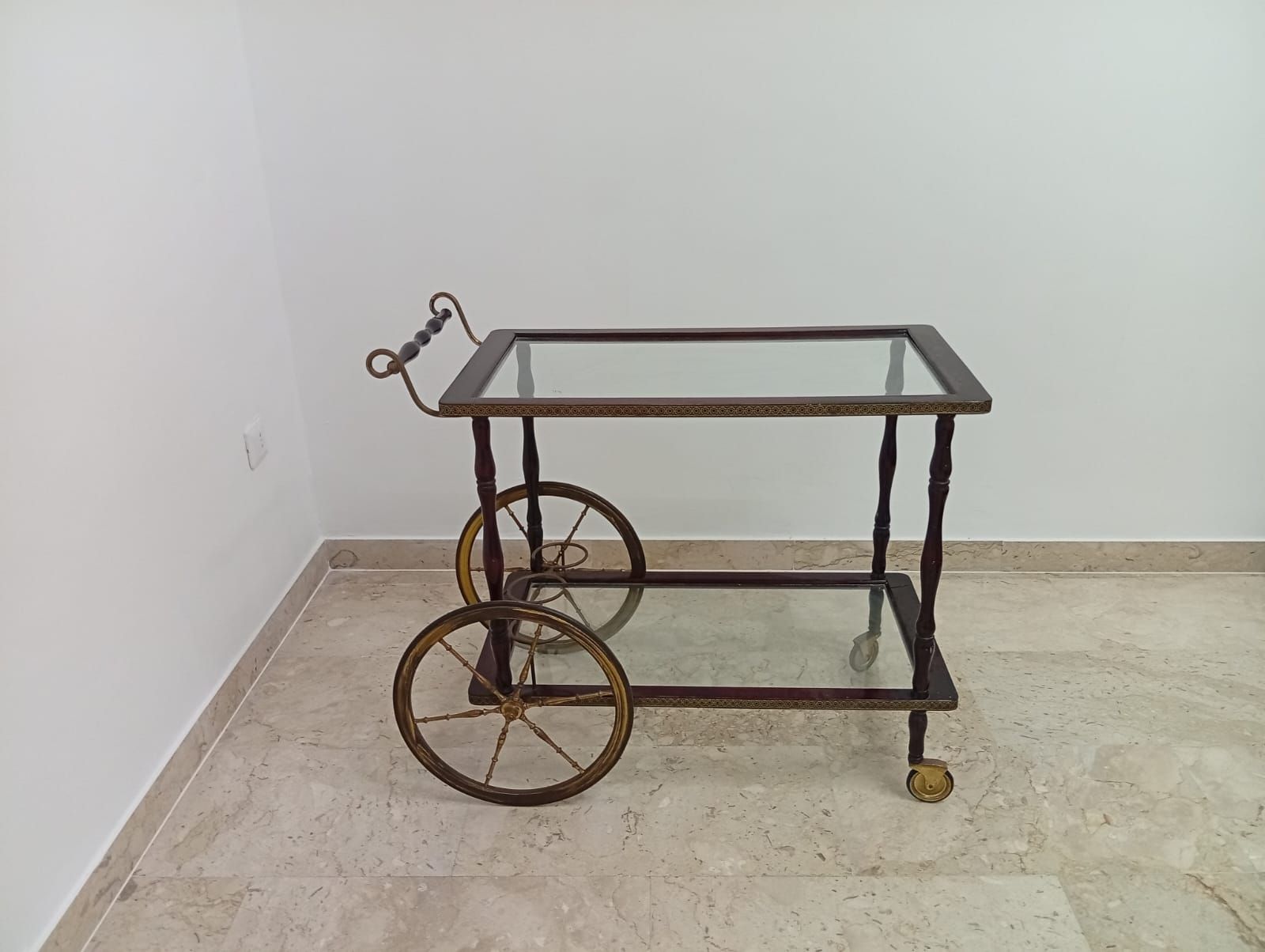 Carrello bar vintage in legno di mogano (anni '60) Main