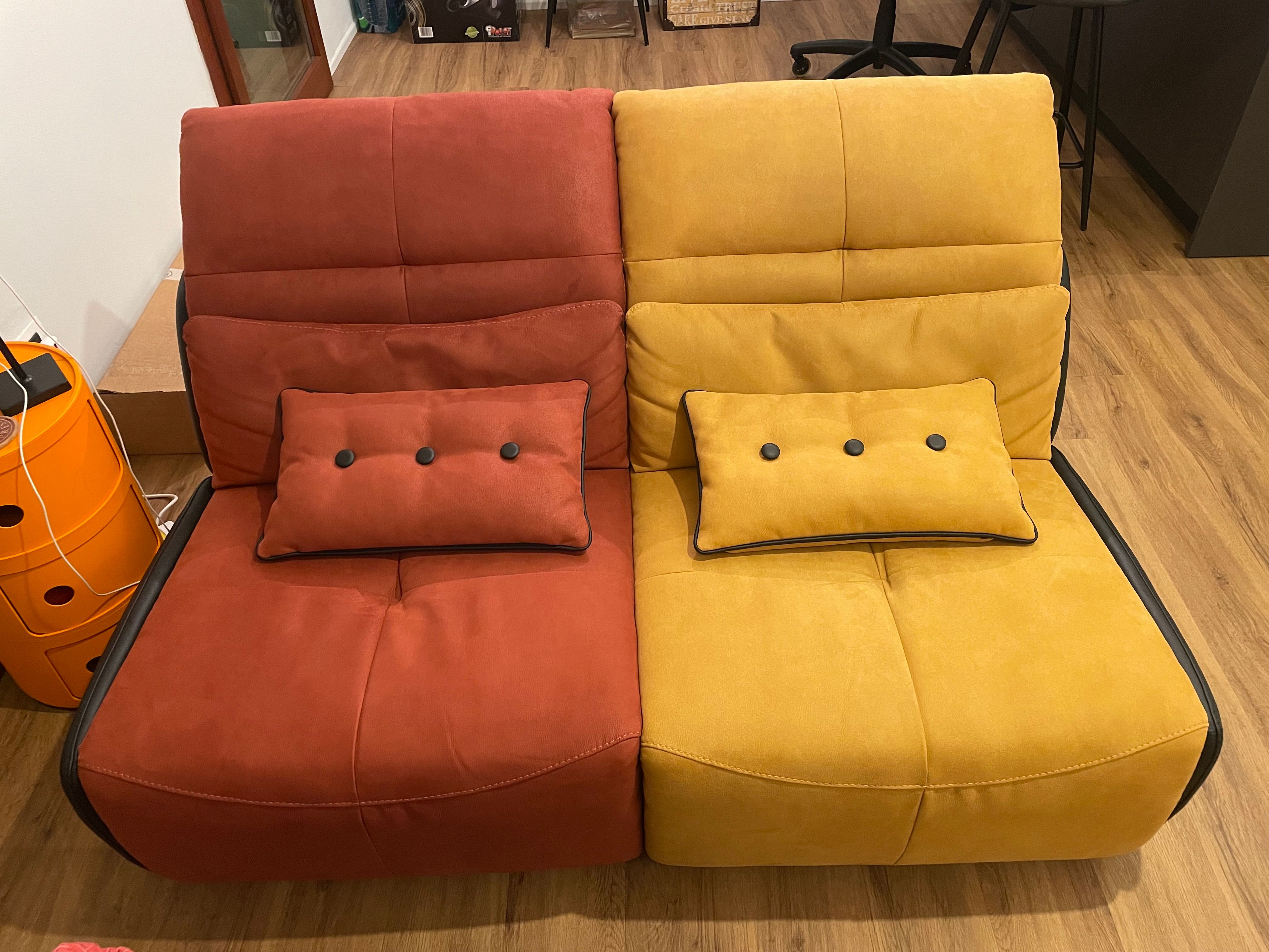 Set of 2 modular Selfy armchairs in fabric (yellow/brick) Details
