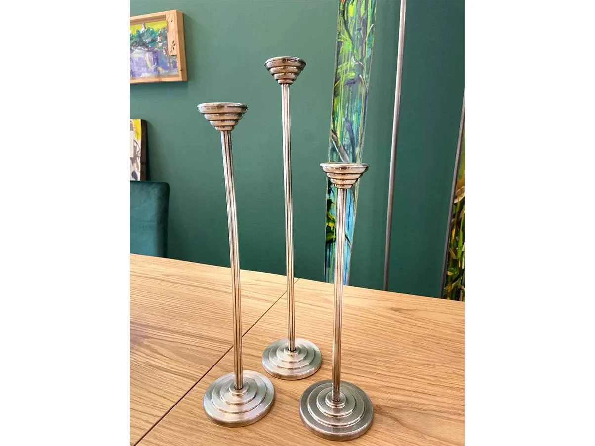 Set of 3 silver candelabra of different heights, Cleto Munari 
