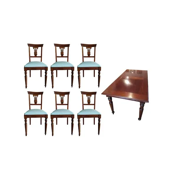 I Lauri table set with 6 wooden chairs, Le Fablier 