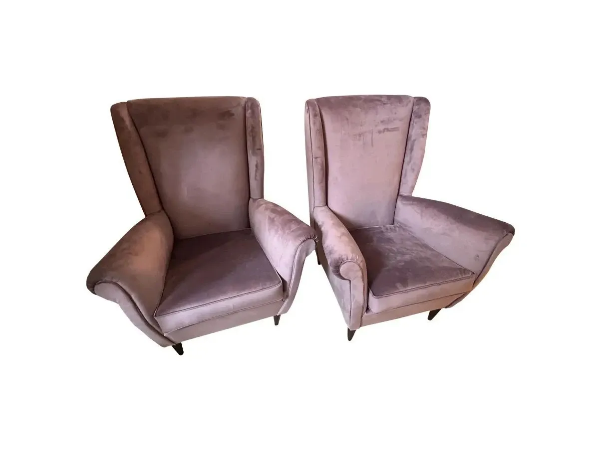 Set of 2 vintage armchairs in wisteria velvet, Isa Bergamo image
