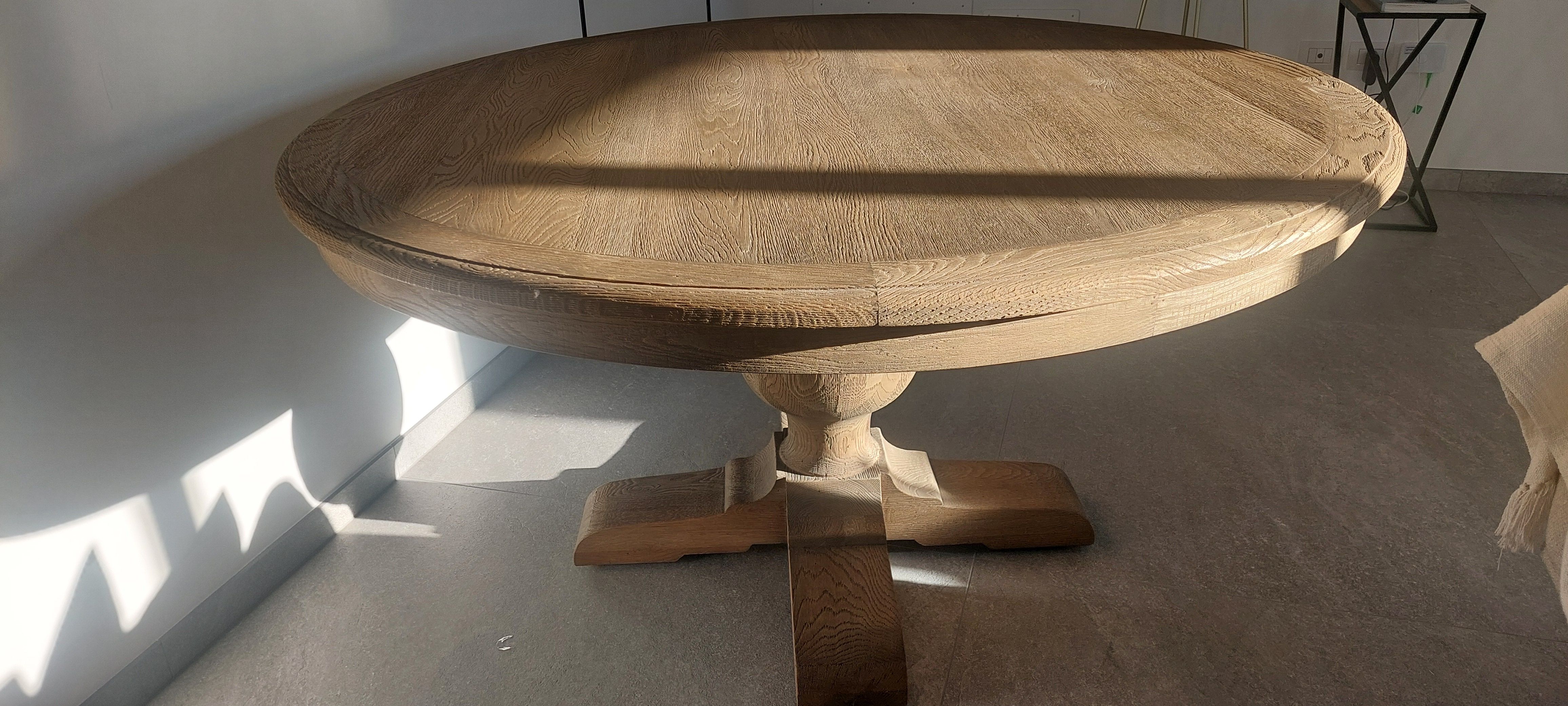 Vintage ronde eettafel van massief eikenhout 5