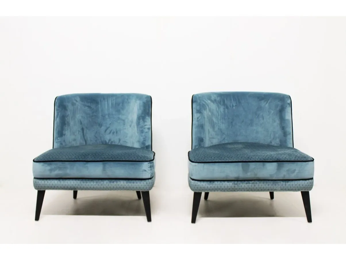 Set 2 poltrone vintage in velluto azzurro,   2