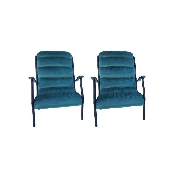 Set of 2 vintage armchairs in beech and velvet (1950s), image