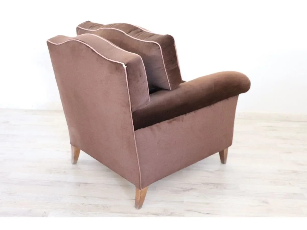 Set of 2 vintage brown velvet armchairs (1980s) 6