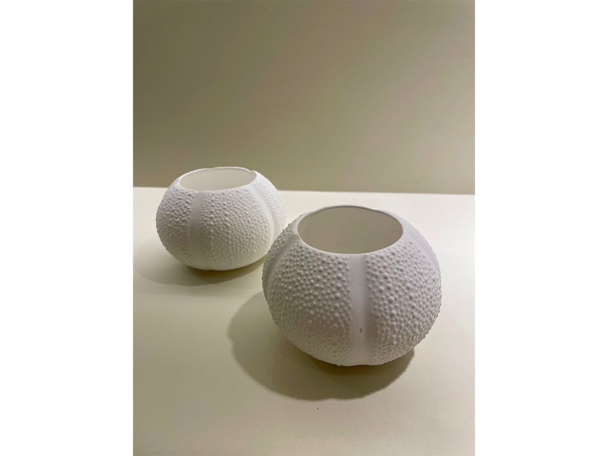 Set 2 vasetti Urchin in porcellana grigio 1