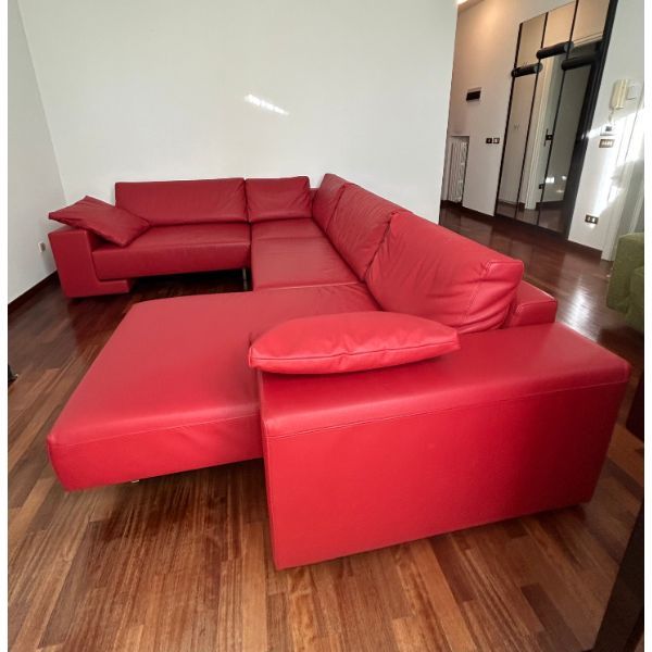 Red leather modular sofa, Dema image