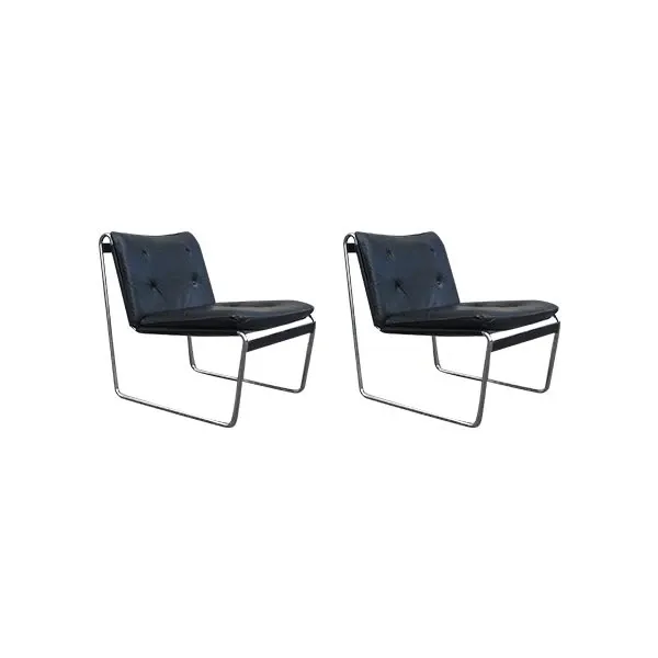 Set of 2 Bauhaus D96 armchairs in leather and metal, customized / Tecta image