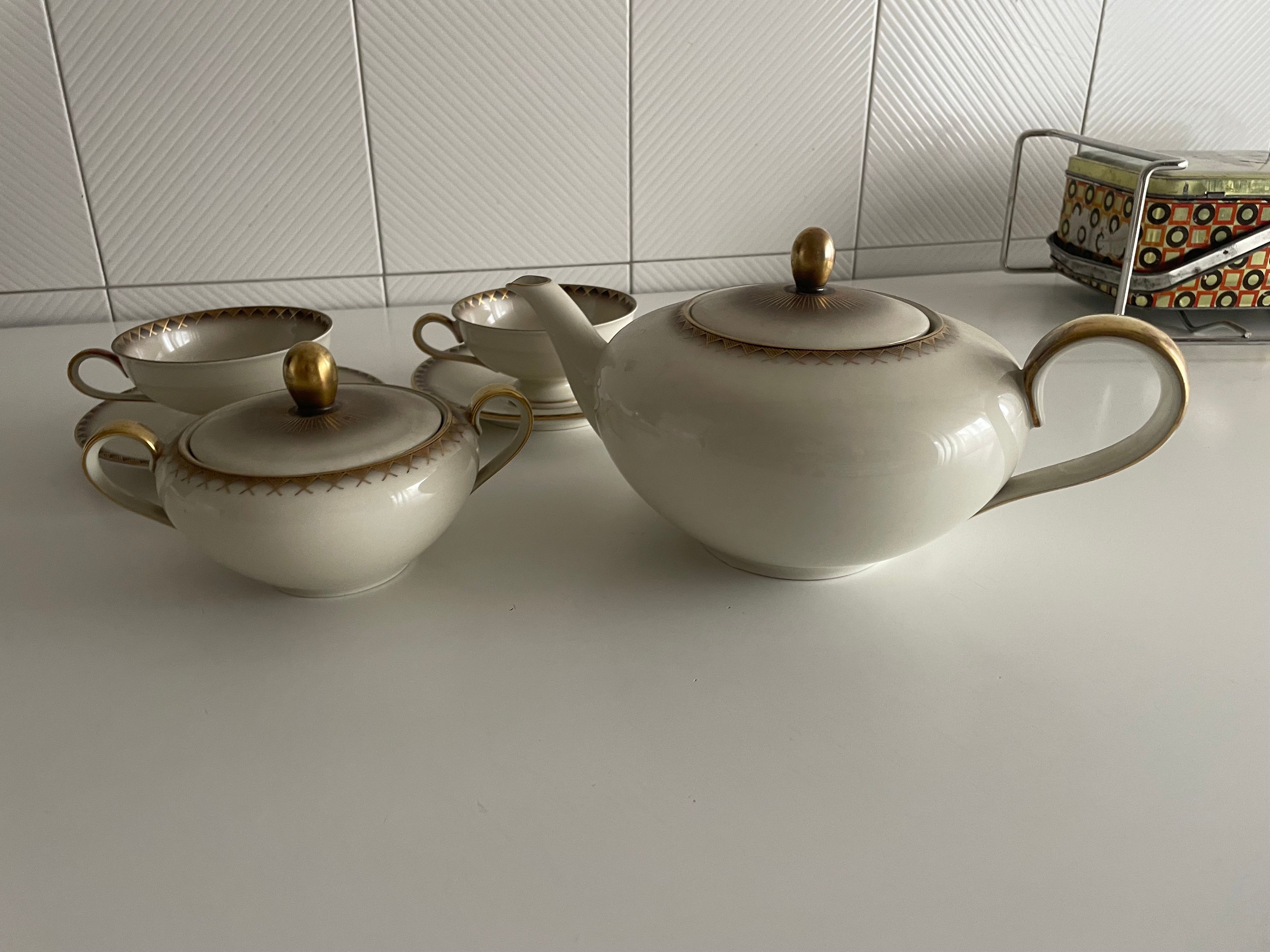 Set teiera zuccheriera e tazze da te in ceramica, Bavaria Germany 1950 Front