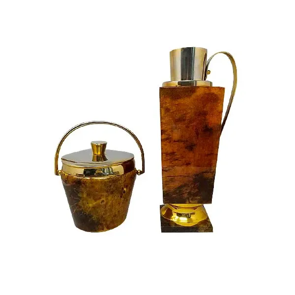 Set da bar di Aldo Tura in pelle pergamena e ottone 3