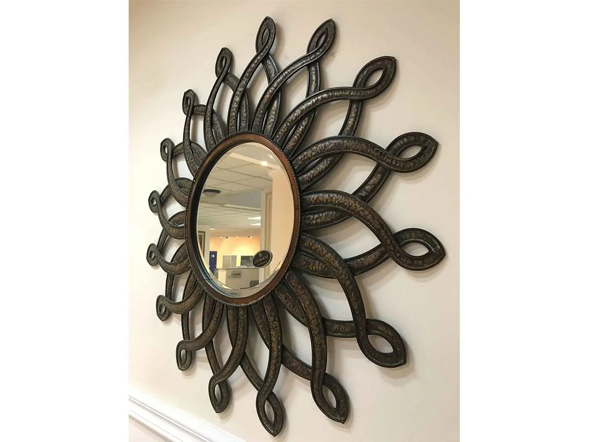 Specchio rotondo in metallo decorato, Uttermost 3