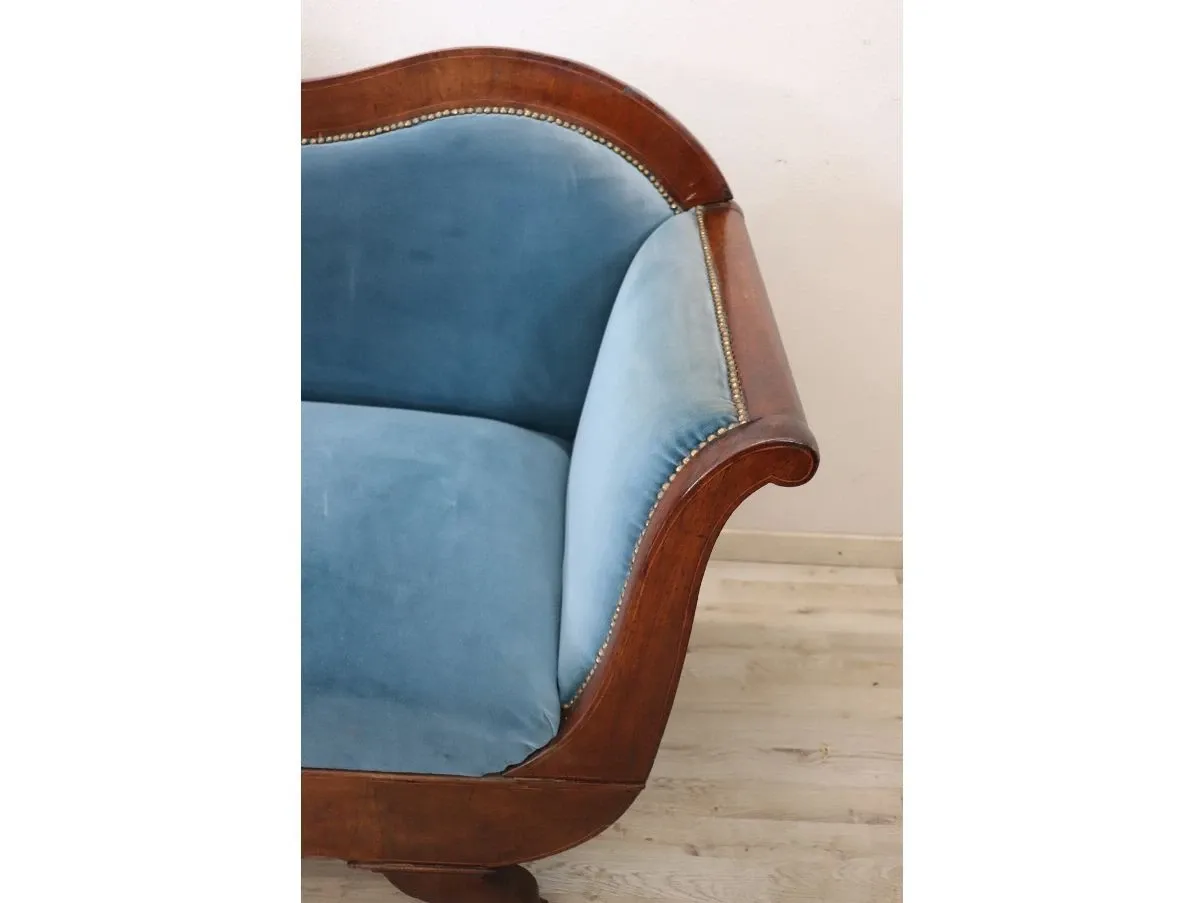 Vintage sofa in walnut and velvet (19th century) 3