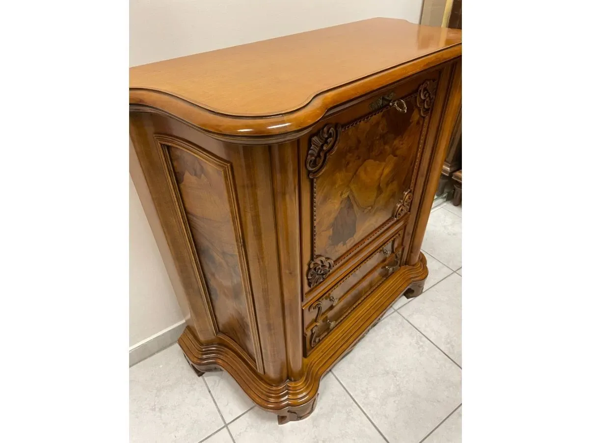 Mobile vintage in legno di noce con intarsi,  7