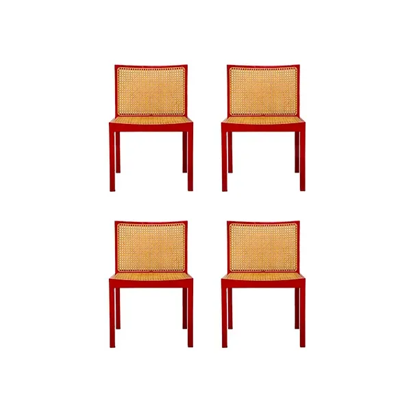 Set of 4 chairs Bench by Willy Guhl in wood (red), Stendig Co. image