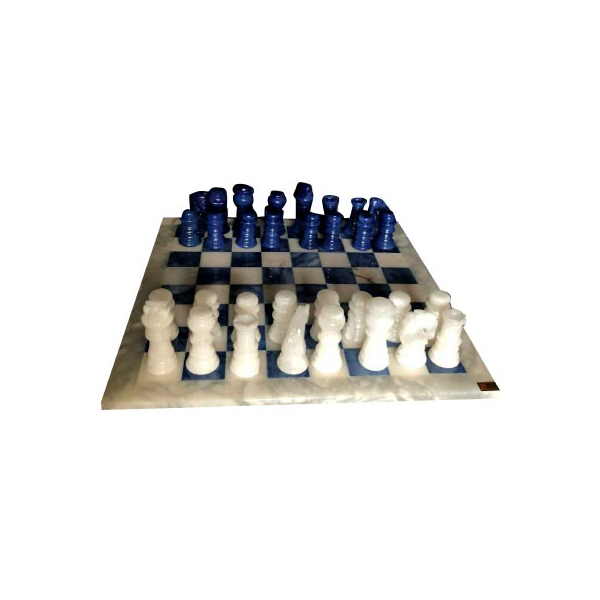 Vintage chessboard in alabaster and blue marble (1970s) image