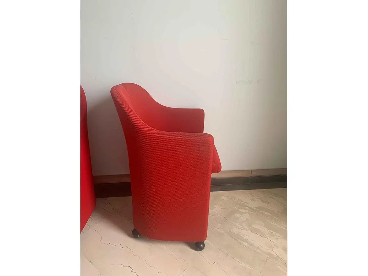 Set of 3 PS 142 armchairs by Eugenio Gerli (red), Tecno 