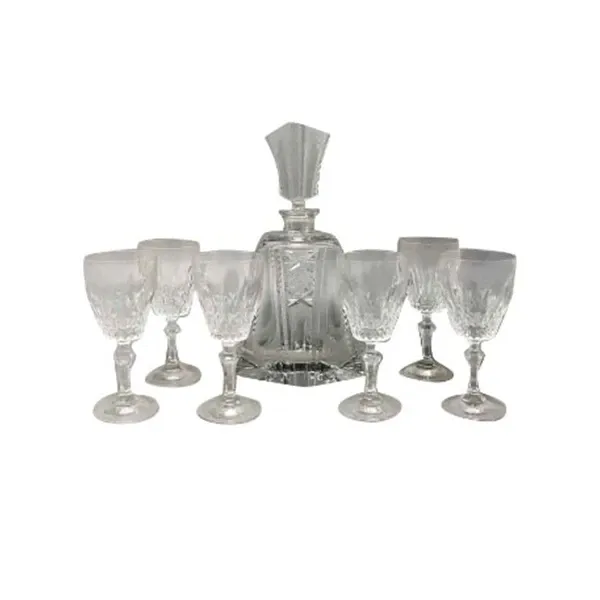 Decanter set and 6 vintage crystal glasses (1950s), image