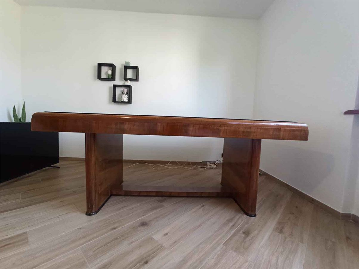 Tavolo rettangolare vintage stile Art Decò in legno massello