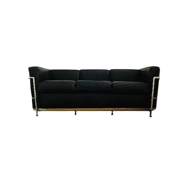 LC3 3 seater sofa chromed steel and leather (black), Cassina 