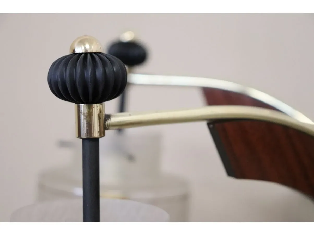 Lampadario in vetro, legno, ottone e metallo vintage (anni '50),  5