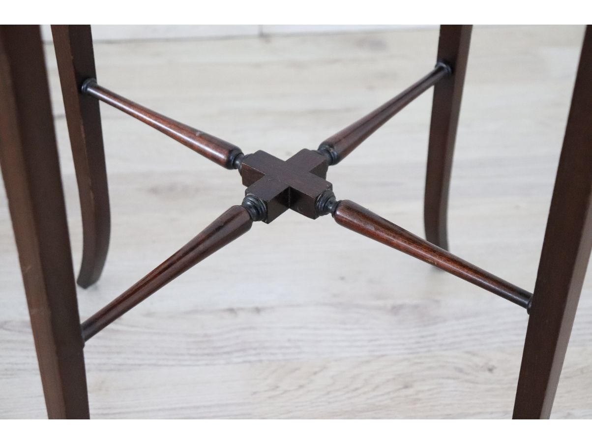 Vintage round coffee table with glass top (1920s) 5