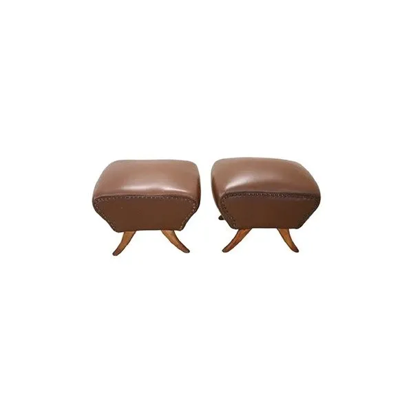 Set of 2 vintage poufs in brown eco-leather (1950s), image