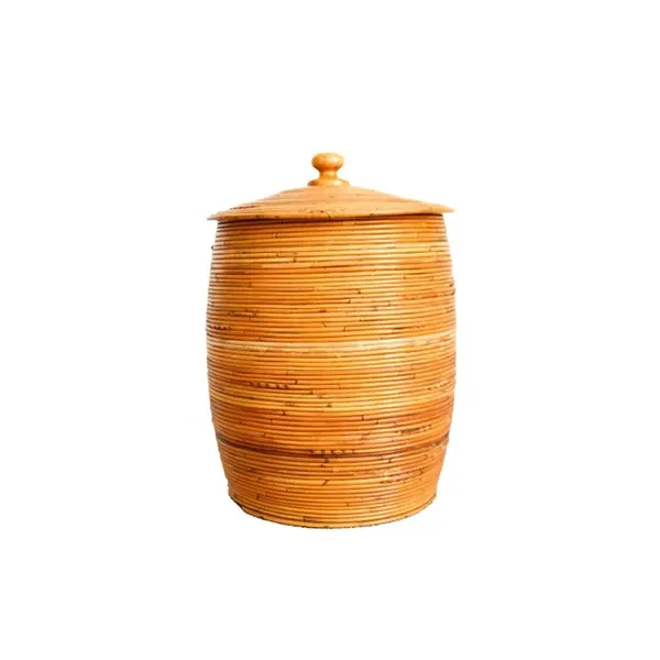 Wicker vintage cylindrical container basket (1970s) image