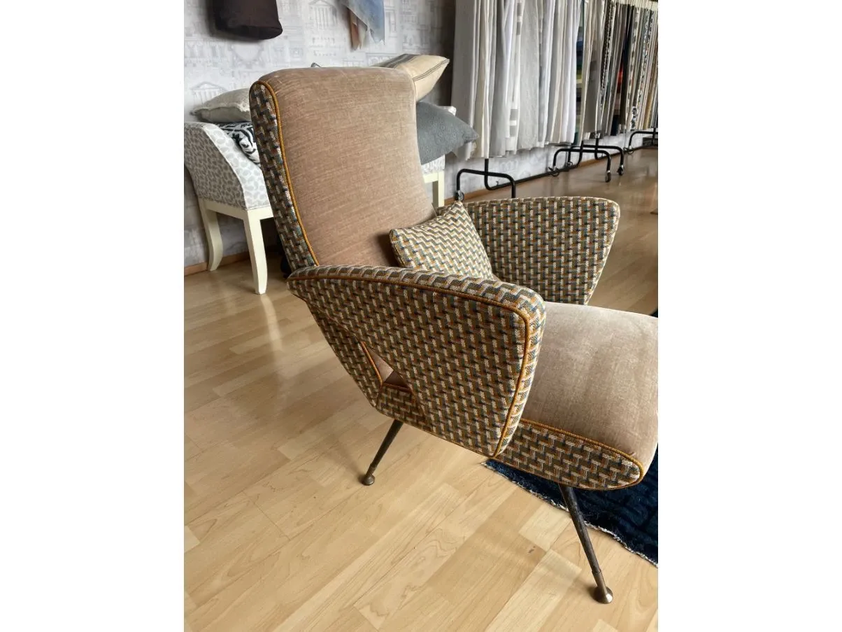 Set 2 poltroncine vintage in velluto di cotone (anni '50),  2