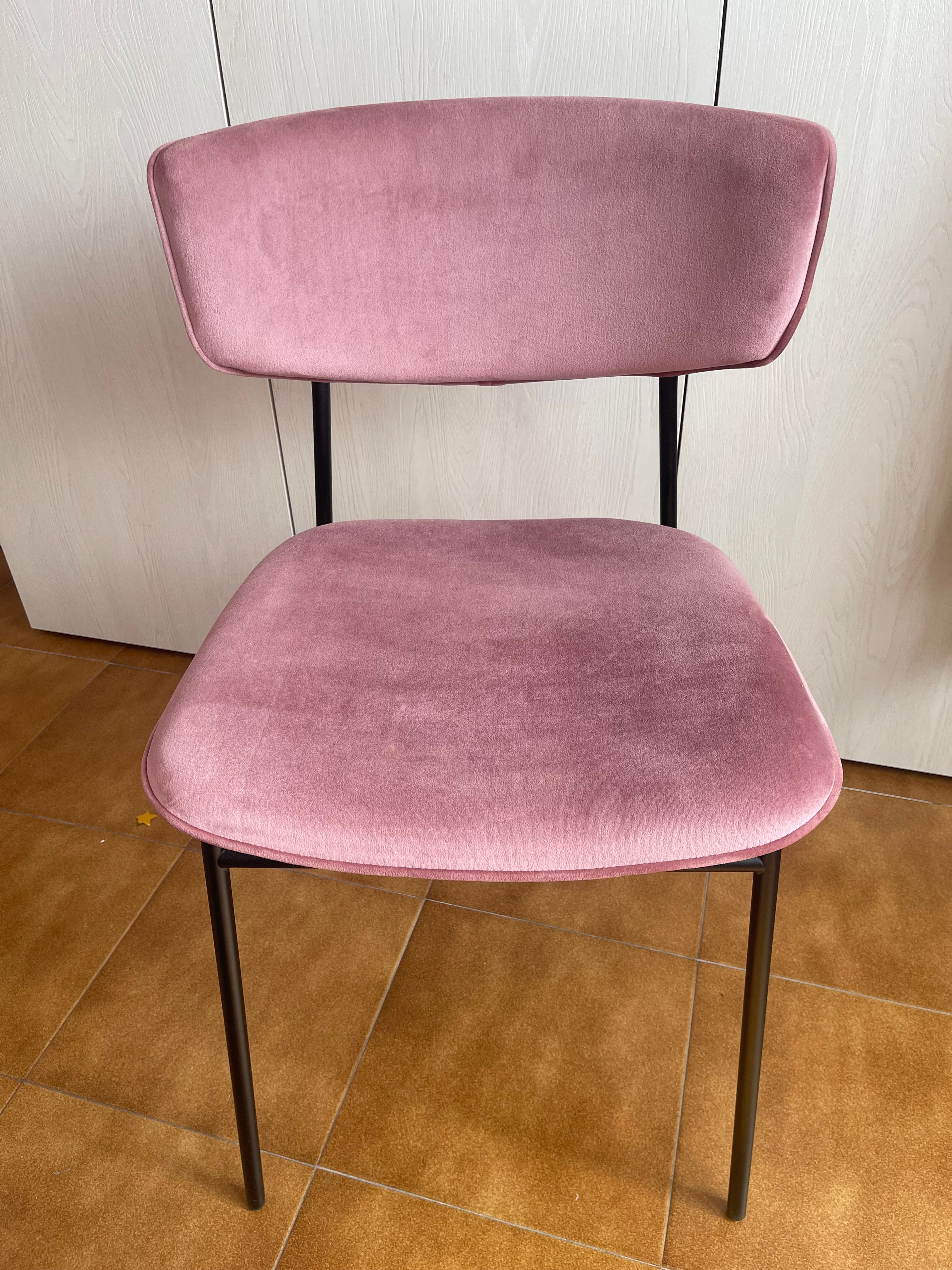 6er Set Rosa Samt Esszimmerstühle im Retro Fifties Design Defects