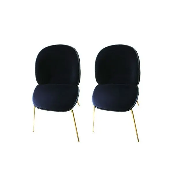 Set of 2 Beetle chairs in matt brass and velvet (blue), Gubi 2