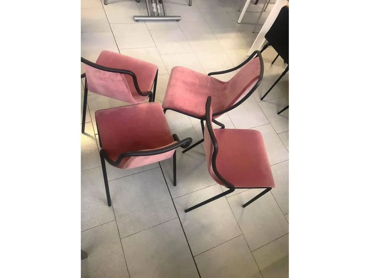 Set of 4 Ola stackable chairs in velvet (pink), Midj 3