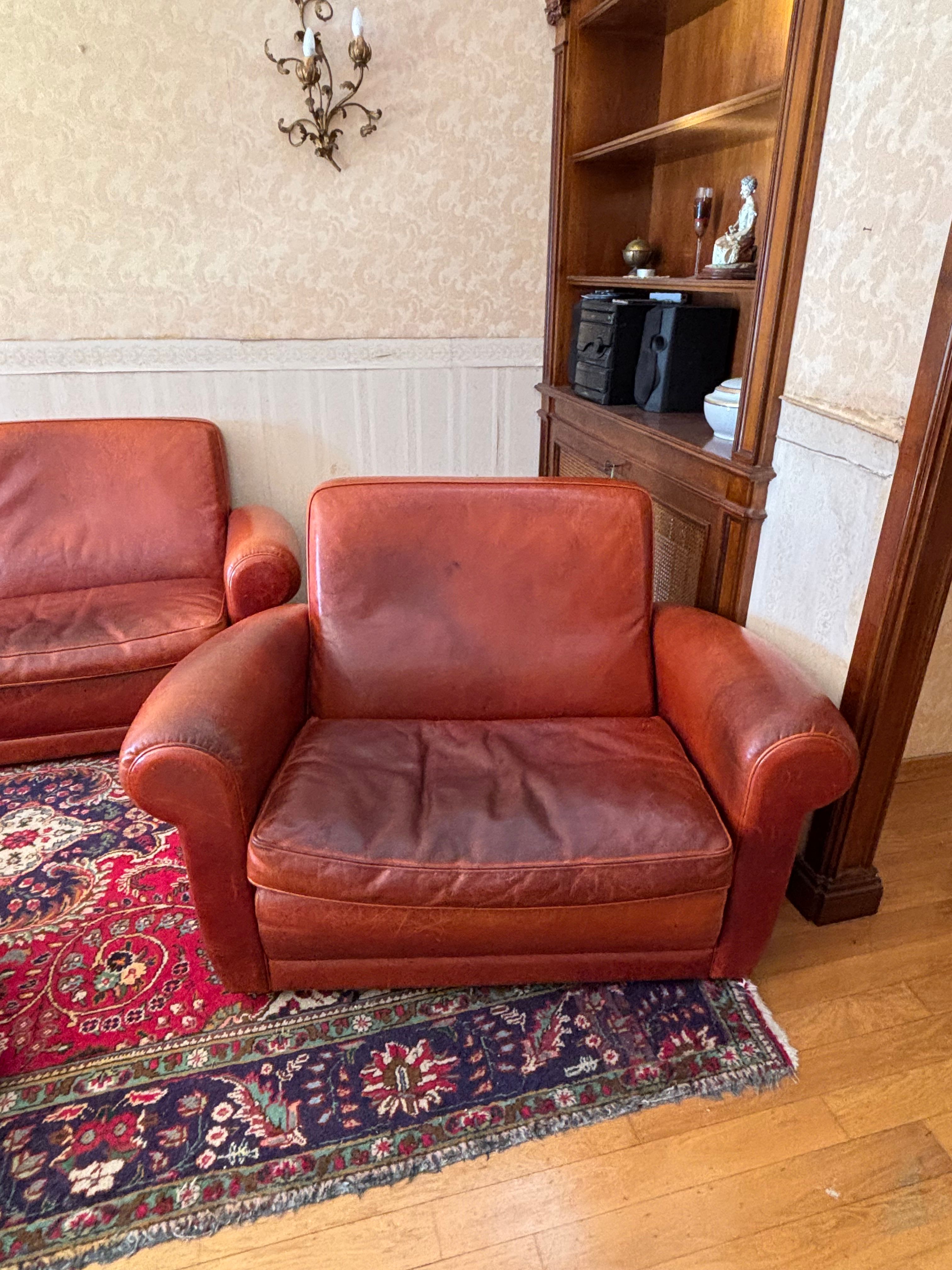 Coppia di poltrone vintage in pelle  Front