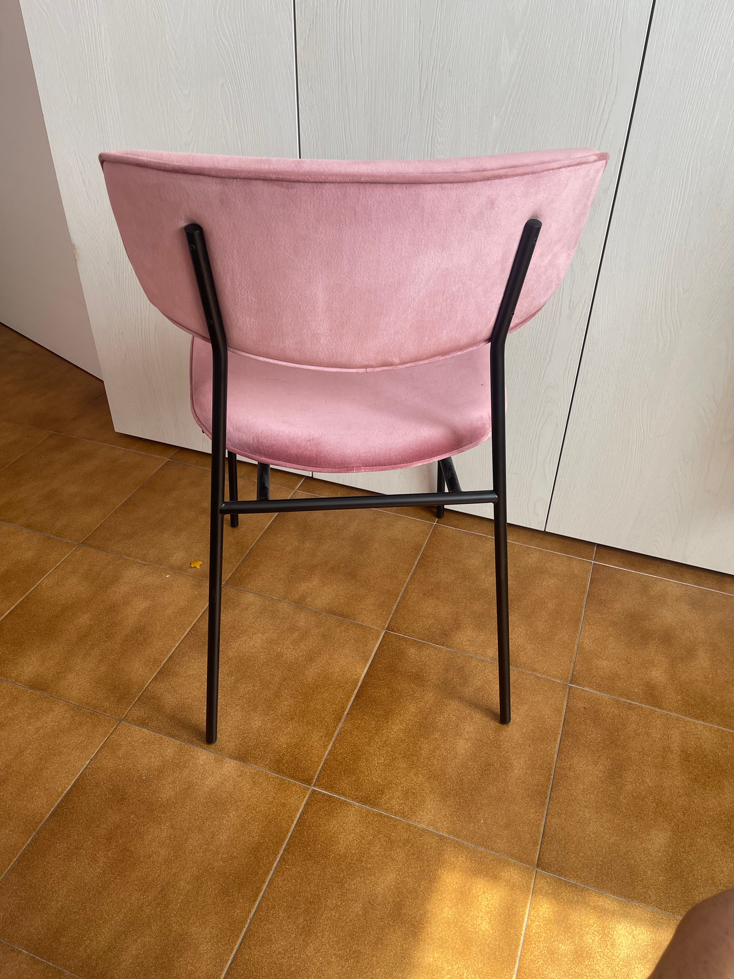 6er Set Rosa Samt Esszimmerstühle im Retro Fifties Design Optional7