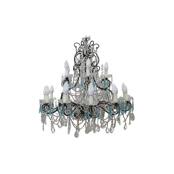 Lampadario a 18 luci vintage in cristallo (anni '30),  