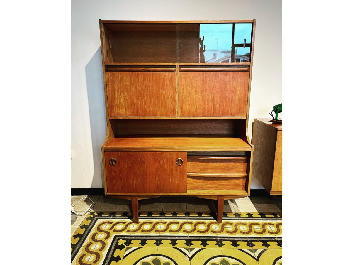 Credenza vintage in legno di teak e vetro (anni '50), Front
