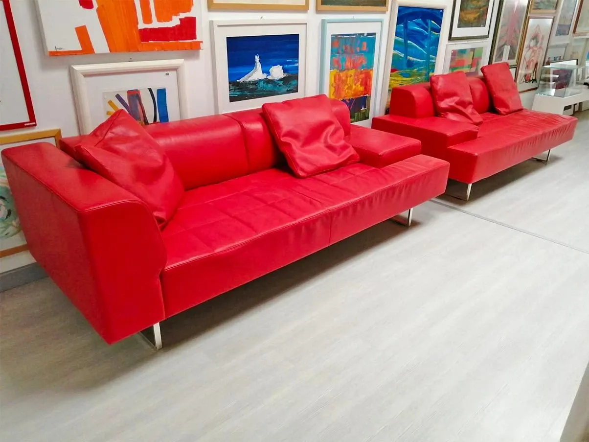 Quadra modular sofa in red leather, Poltrona Frau 3