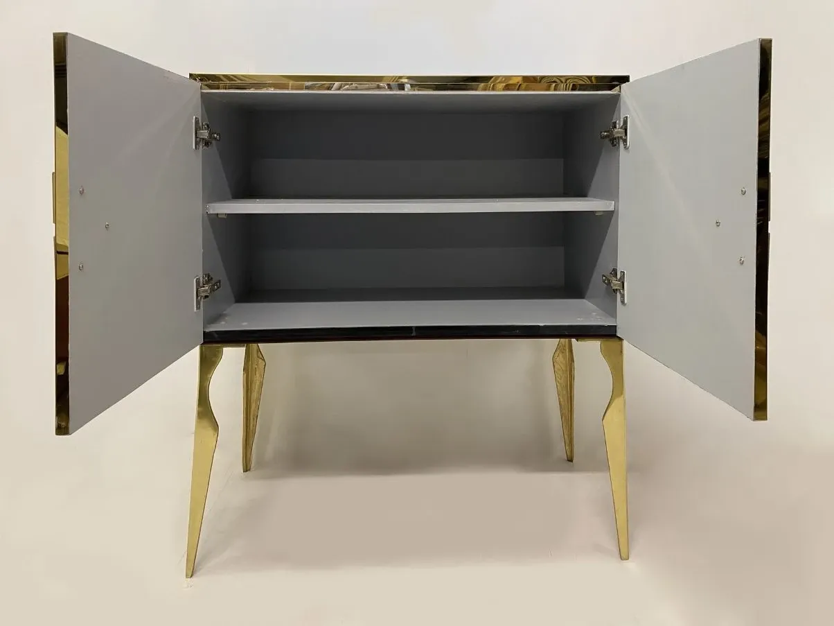 Vintage brass and stained glass nightstand (1970s) 1