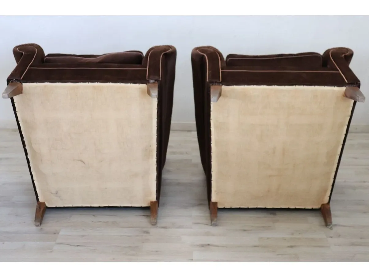Set of 2 vintage brown velvet armchairs (1980s) 5