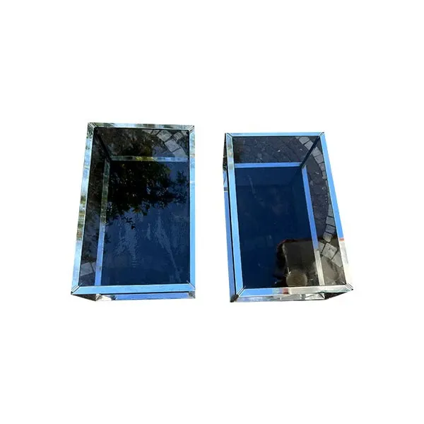 Set of 2 vintage coffee tables in steel and smoked glass (1970s) image