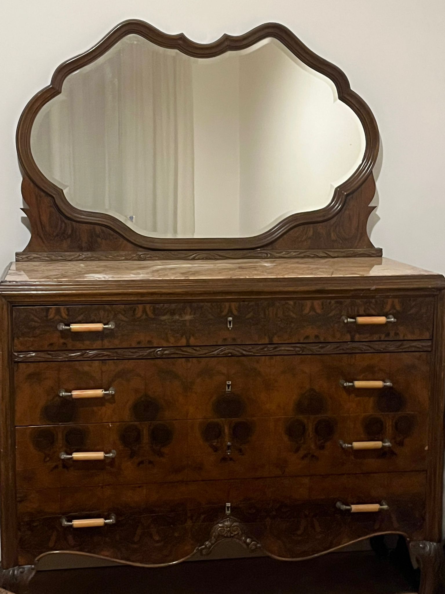 Walnut Burl and Marble Dresser (1930s) Main