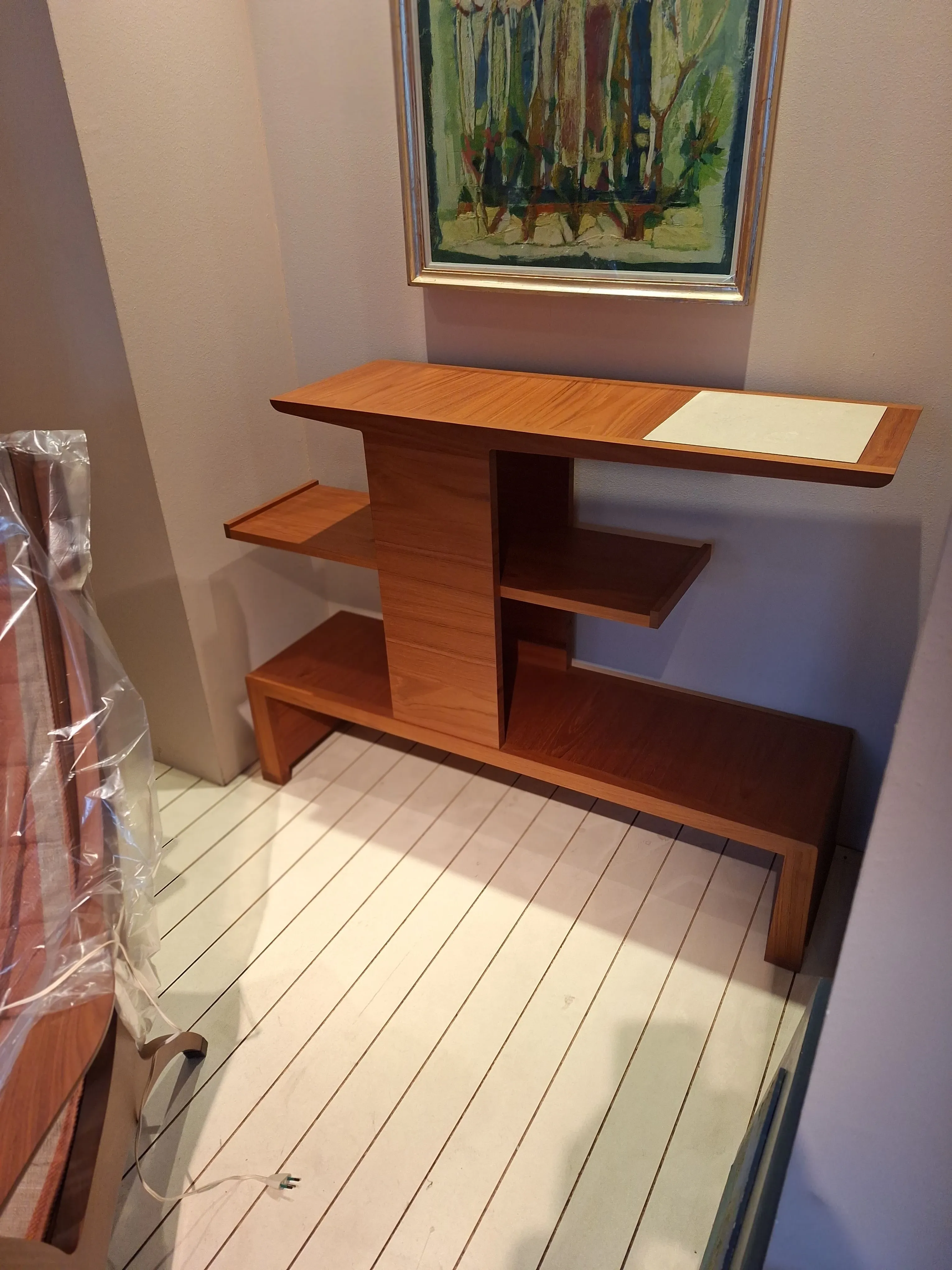Eos console in teak wood and white stone, Giorgetti 2