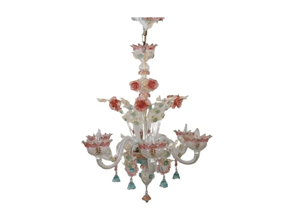 Vintage Murano colored glass chandelier with 6 lights (1980s) 