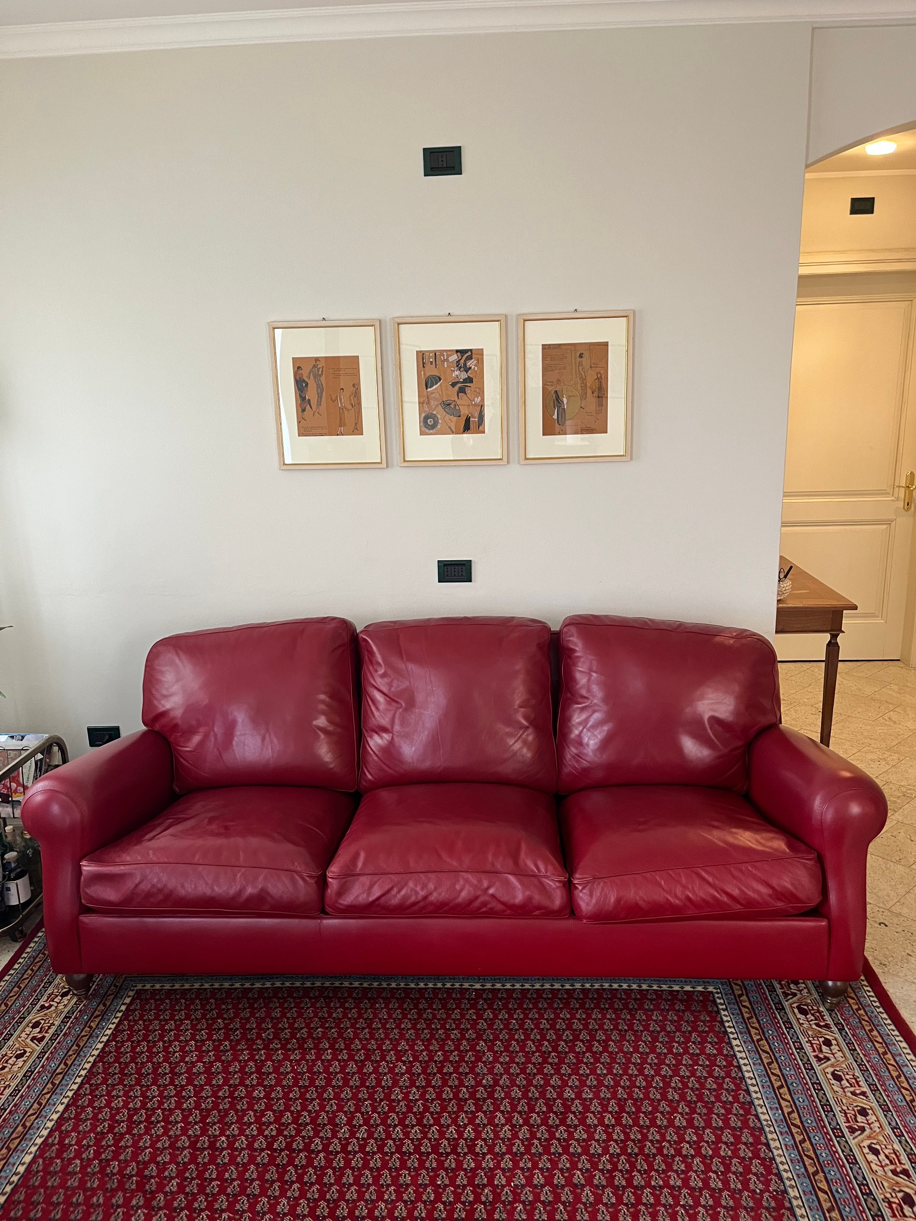 George 3 seater sofa upholstered in burgundy leather, Poltrona Frau Front