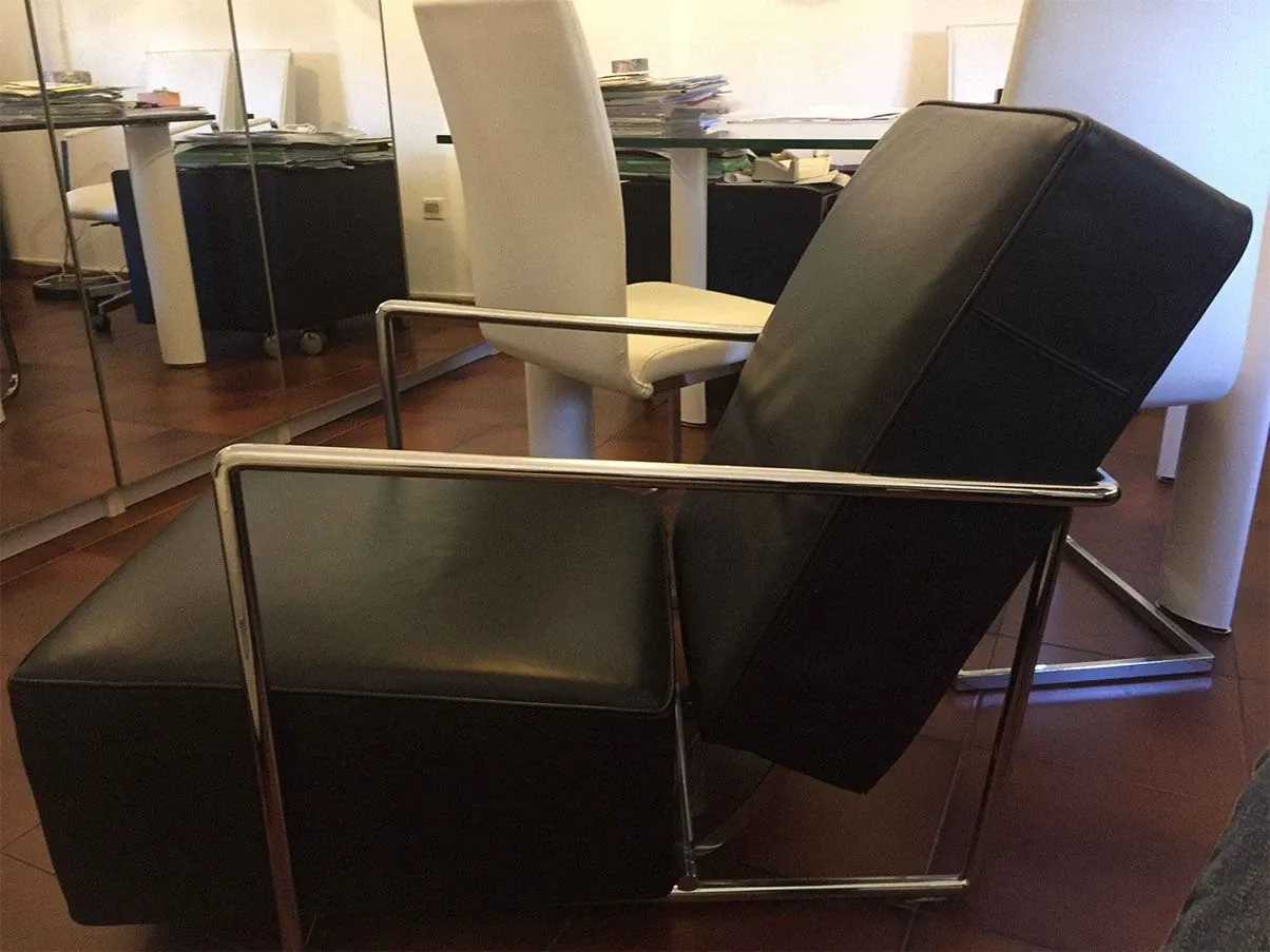 Set of 2 ABC armchairs in steel and leather, Flexform 6
