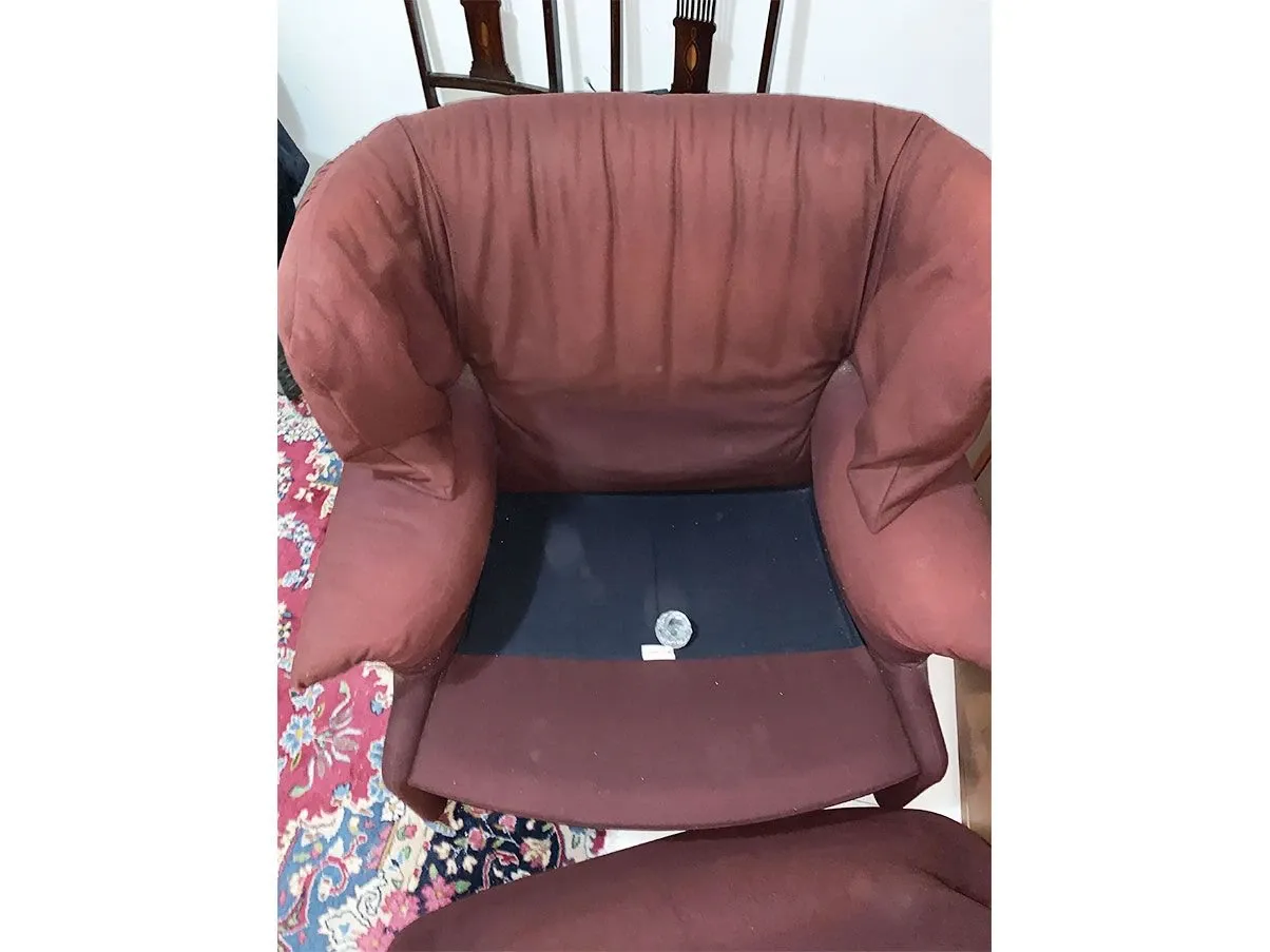 Set 2 upholstered armchairs in burgundy fabric, Cassina 1