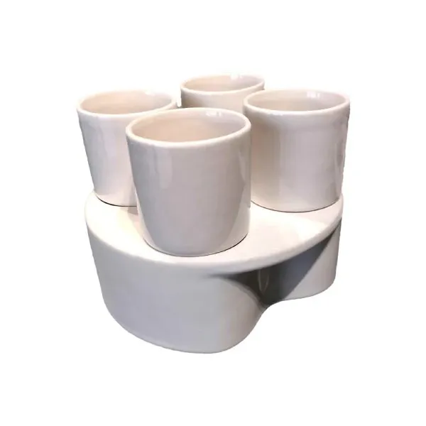 Sergio Asti ceramic set of 4 Gabbianelli glasses and tray image