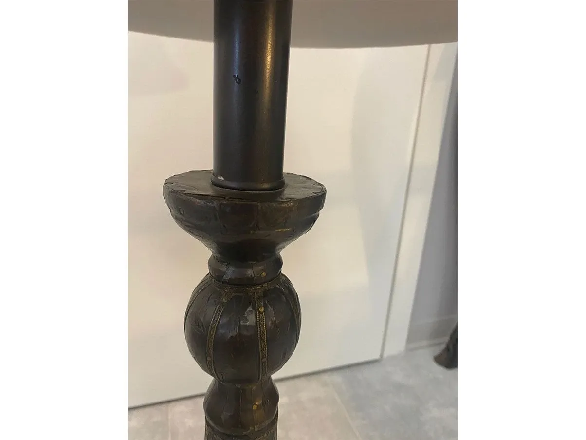 Vintage Tischlampe aus Kupfer und Leder 2