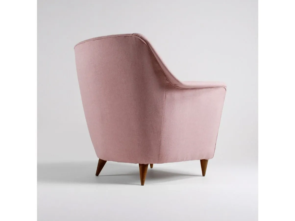 Poltrona vintage in tessuto rosa (anni '50),  3